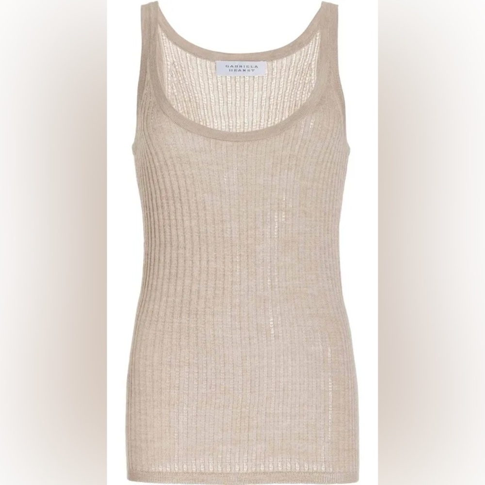Nevin Pointelle Knit Tank Top in Oatmeal Cashmere Silk
Size Medium